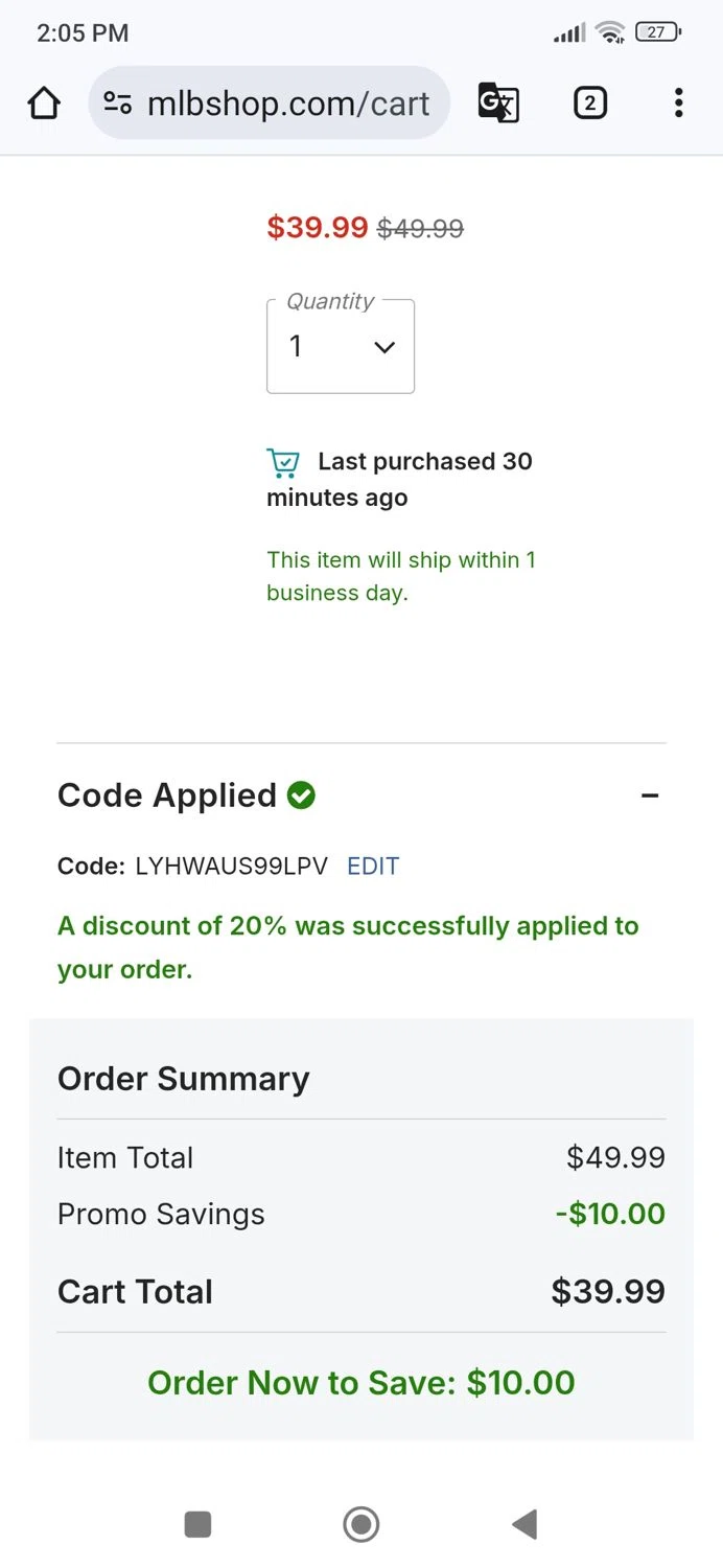 Oakland Athletics checkout page showing Oakland Athletics promo code box | Screenshot taken by SimplyCodes community member on Feb 24, 2026