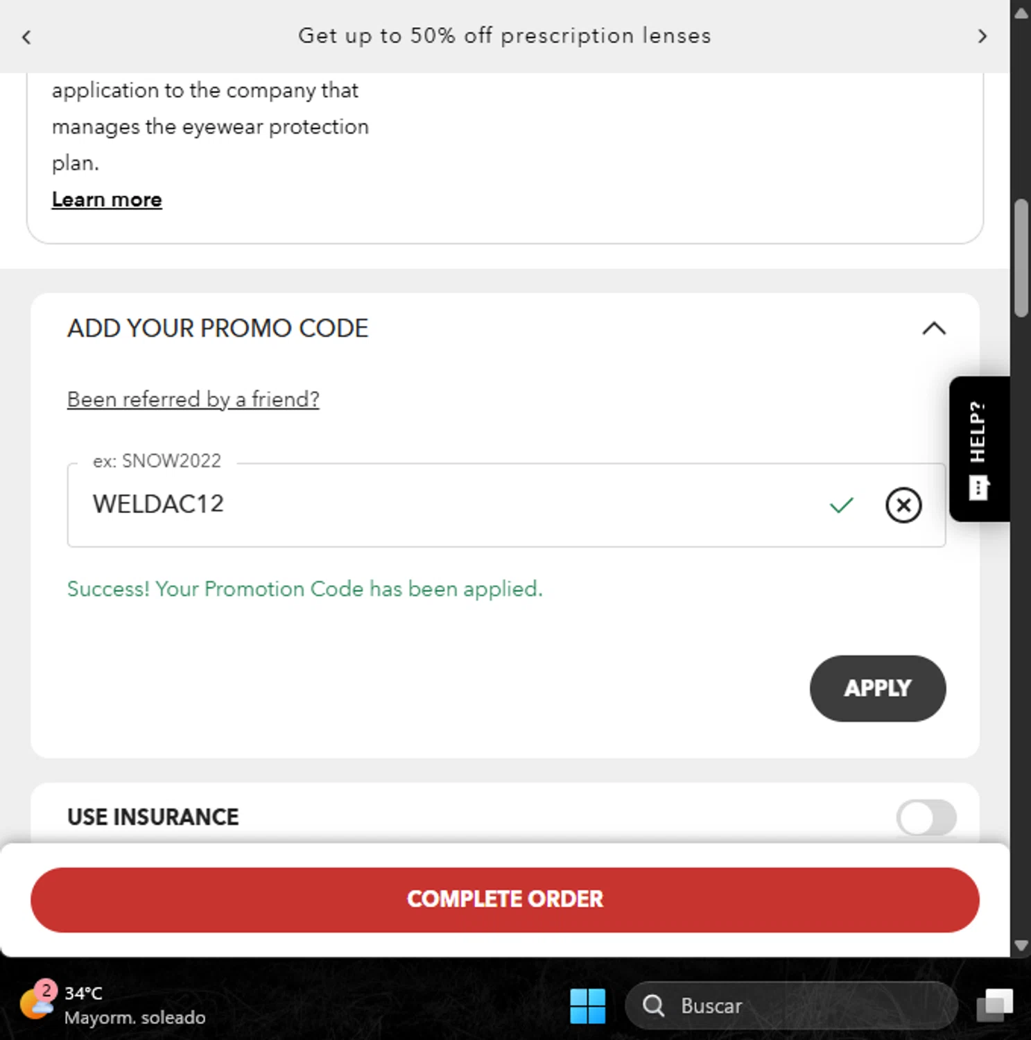 Oakley promo code screenshot showing code WELDAC12 applied at Oakley checkout page. Uploaded by SimplyCodes community member Pinkicuat on Jan 29, 2026
