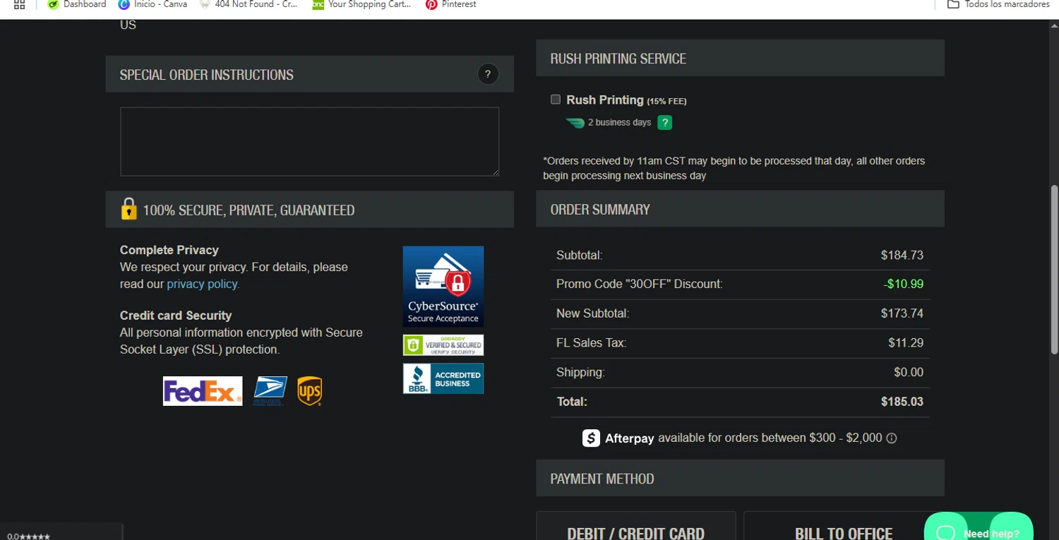 Oakley Signs & Graphics coupon code screenshot showing code 30OFF applied at Oakley Signs & Graphics checkout page. Uploaded by SimplyCodes community member Pollofrito on Jun 15, 2025