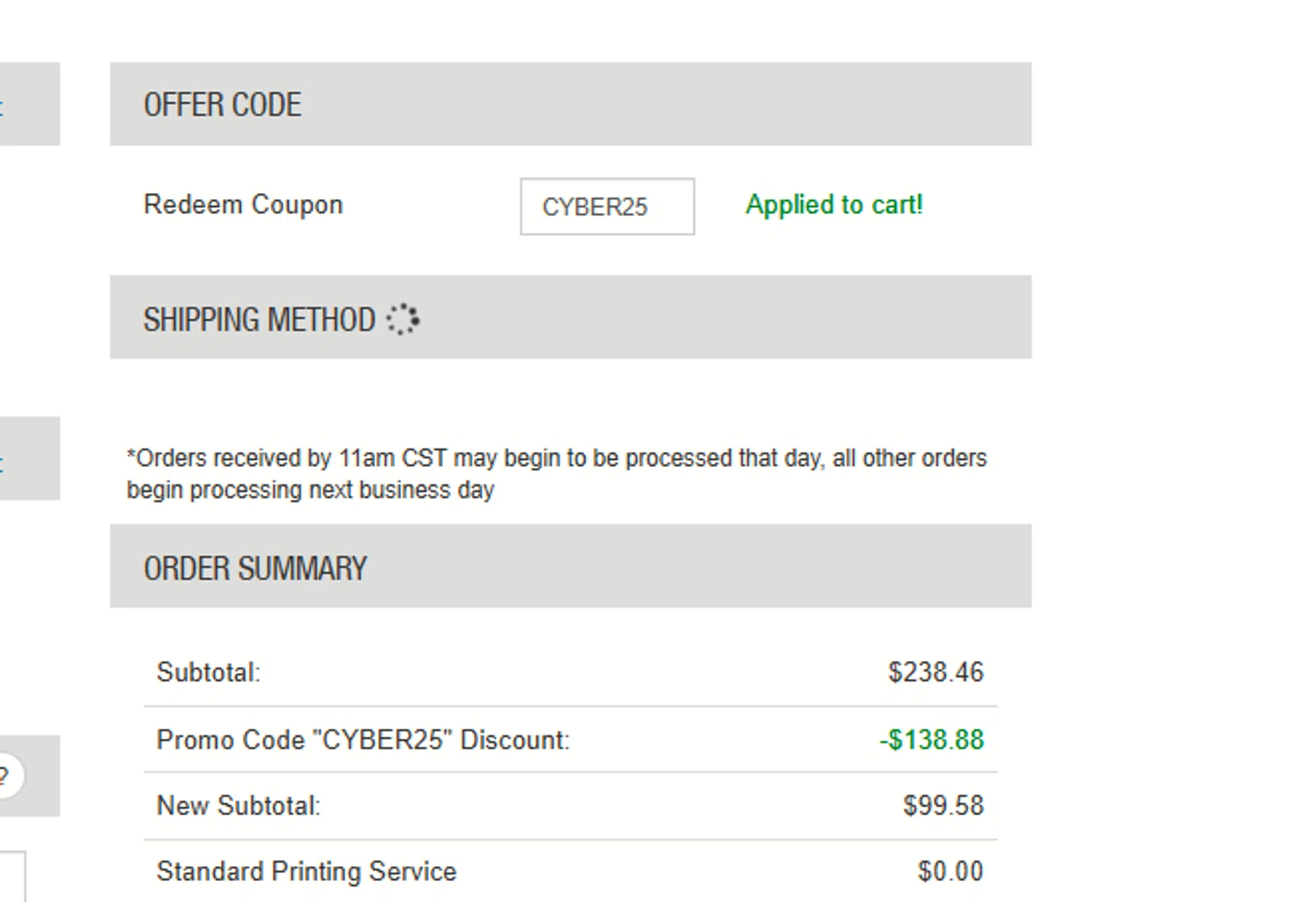 Oakley Signs & Graphics checkout page showing Oakley Signs & Graphics coupon code box | Screenshot taken by SimplyCodes community member on Dec 6, 2025