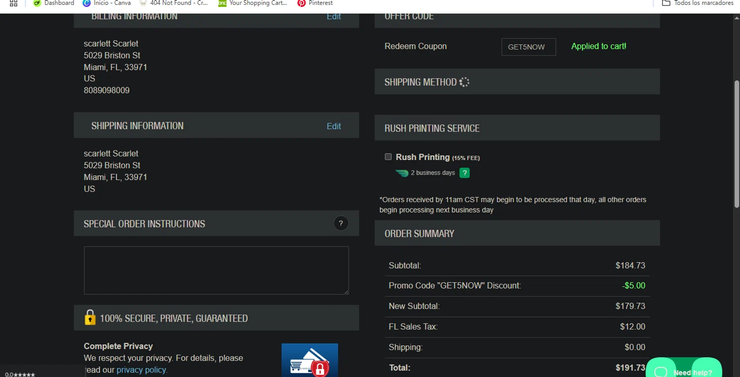 Oakley Signs & Graphics coupon code screenshot showing code GET5NOW applied at Oakley Signs & Graphics checkout page. Uploaded by SimplyCodes community member Pollofrito on Jun 15, 2025