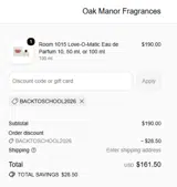 Oak Manor Fragrances coupon verification screenshot