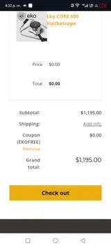 EKOFREE coupon verification screenshot