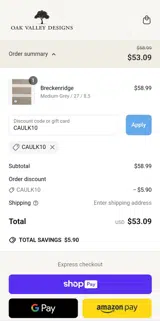 Oak Valley Designs coupon verification screenshot