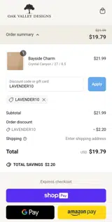 Oak Valley Designs coupon verification screenshot