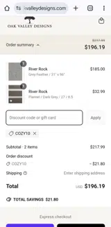 Oak Valley Designs coupon verification screenshot