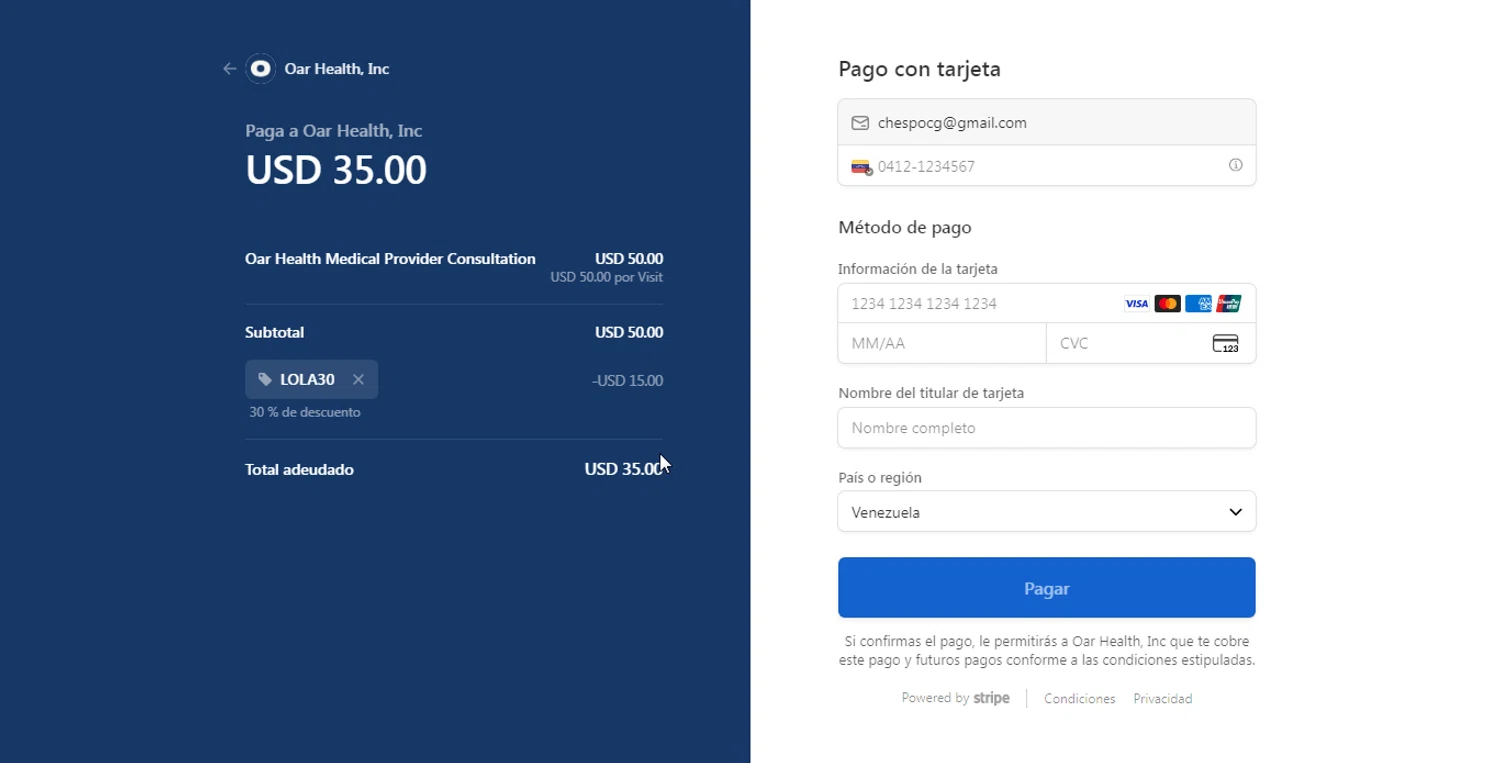 Oar Health promo code screenshot showing code LOLA30 applied at Oar Health checkout page. Uploaded by SimplyCodes community member Freddyviejo on Oct 10, 2025