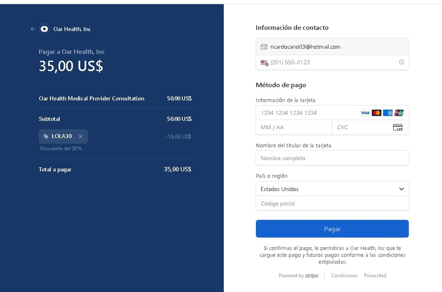Oar Health promo code screenshot showing code LOLA30 applied at Oar Health checkout page. Uploaded by SimplyCodes community member LAMINEJAMAL on Sep 11, 2025