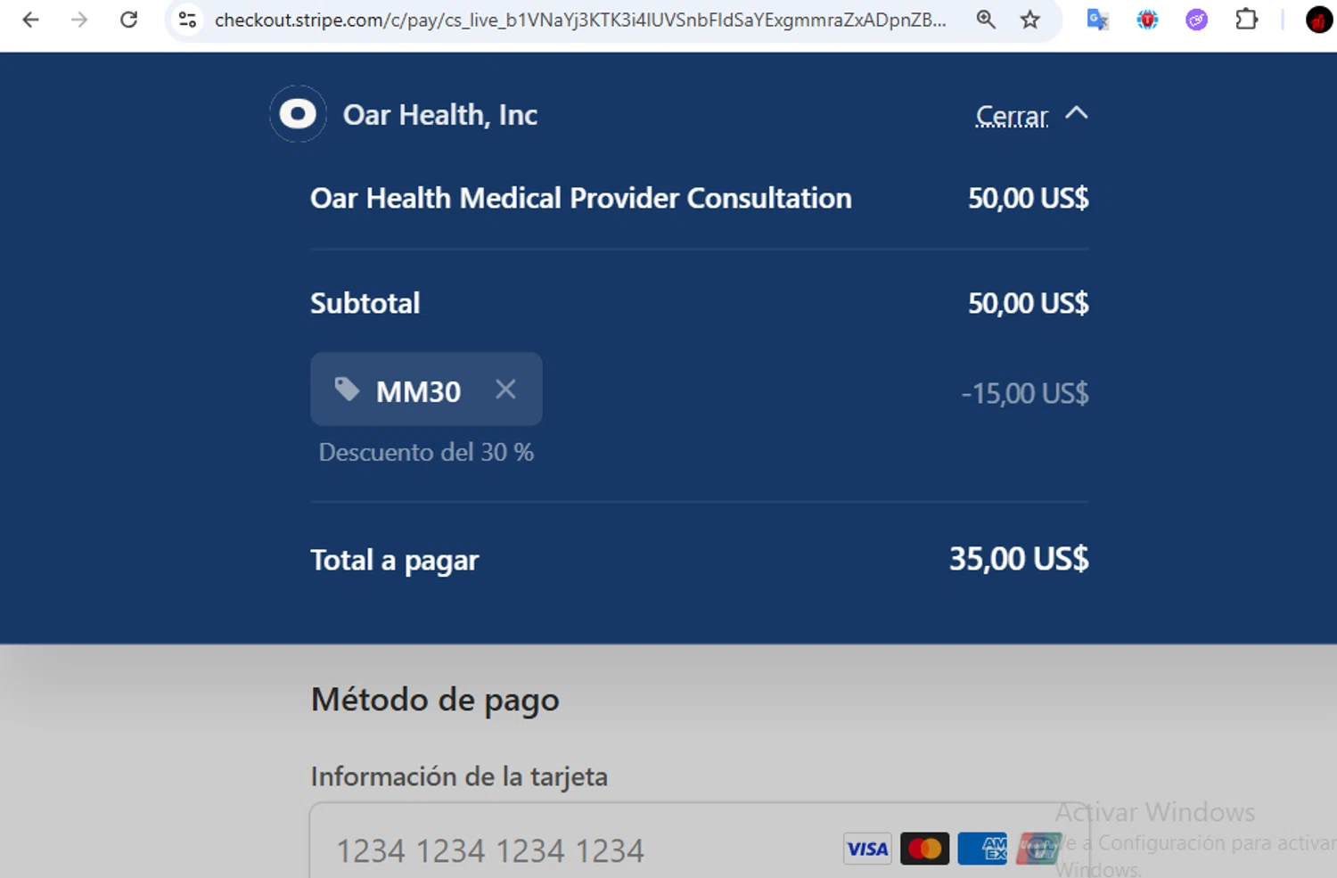Oar Health promo code screenshot showing code MM30 applied at Oar Health checkout page. Uploaded by SimplyCodes community member Francisco01 on Jul 15, 2025