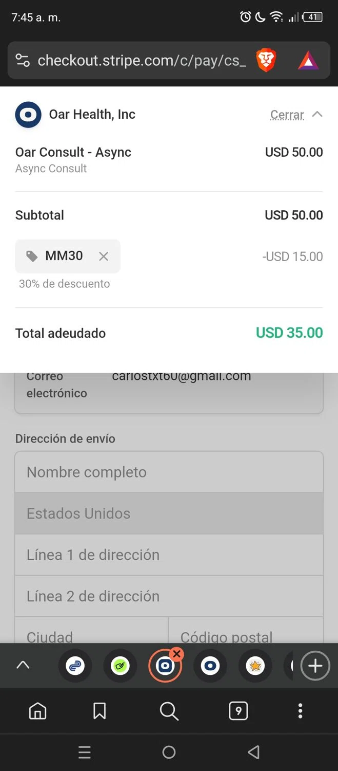 Oar Health promo code screenshot showing code MM30 applied at Oar Health checkout page. Uploaded by SimplyCodes community member WonderFox2749 on Mar 21, 2025