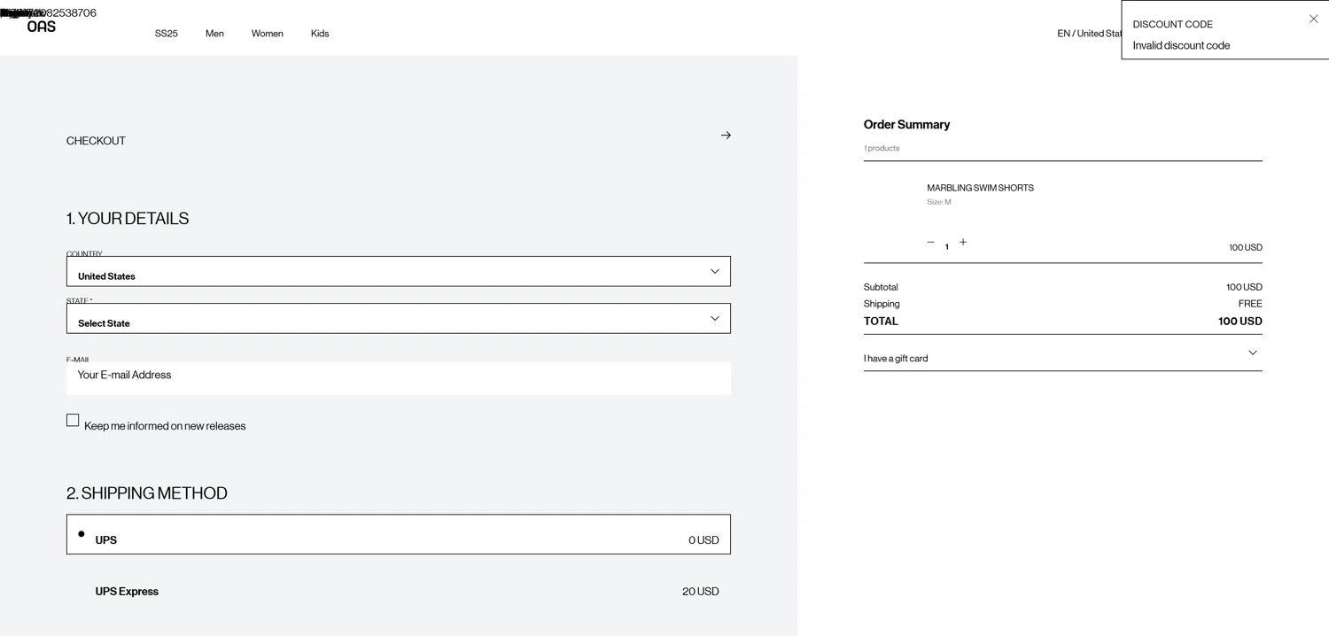 OAS Company discount code screenshot showing code RAY-OF-LIGHT applied at OAS Company checkout page. Uploaded by SimplyCodes community member BrilliantRanger9984 on Mar 23, 2025