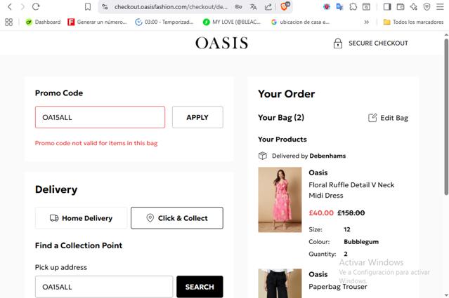 Oasis Clothing checkout page showing Oasis Clothing promo code box | Screenshot taken by SimplyCodes community member on Sep 14, 2025