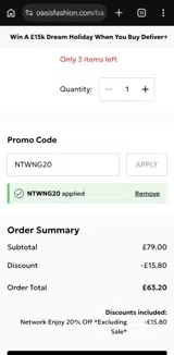 Oasis Clothing coupon verification screenshot