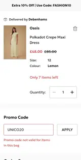 Oasis Clothing coupon verification screenshot