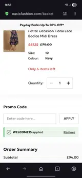Oasis Clothing coupon verification screenshot
