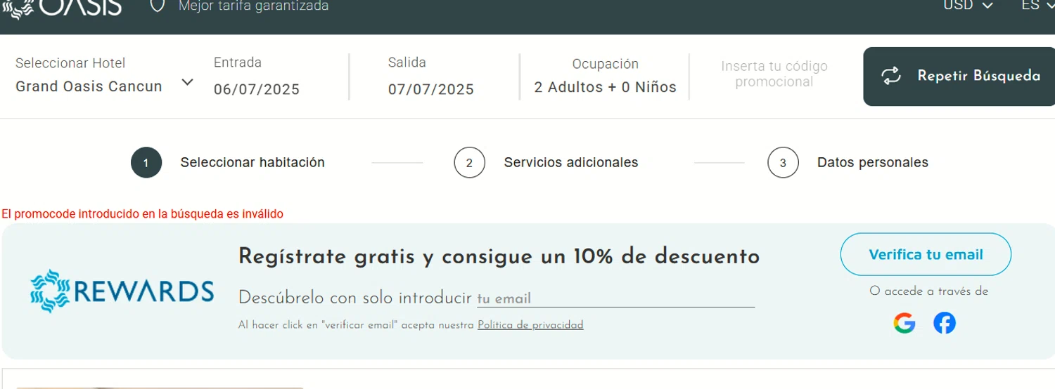 Oasis Hotels & Resorts promo code screenshot showing code HOTSUMMER applied at Oasis Hotels & Resorts checkout page. Uploaded by SimplyCodes community member mangoBajito1543 on Jul 5, 2025