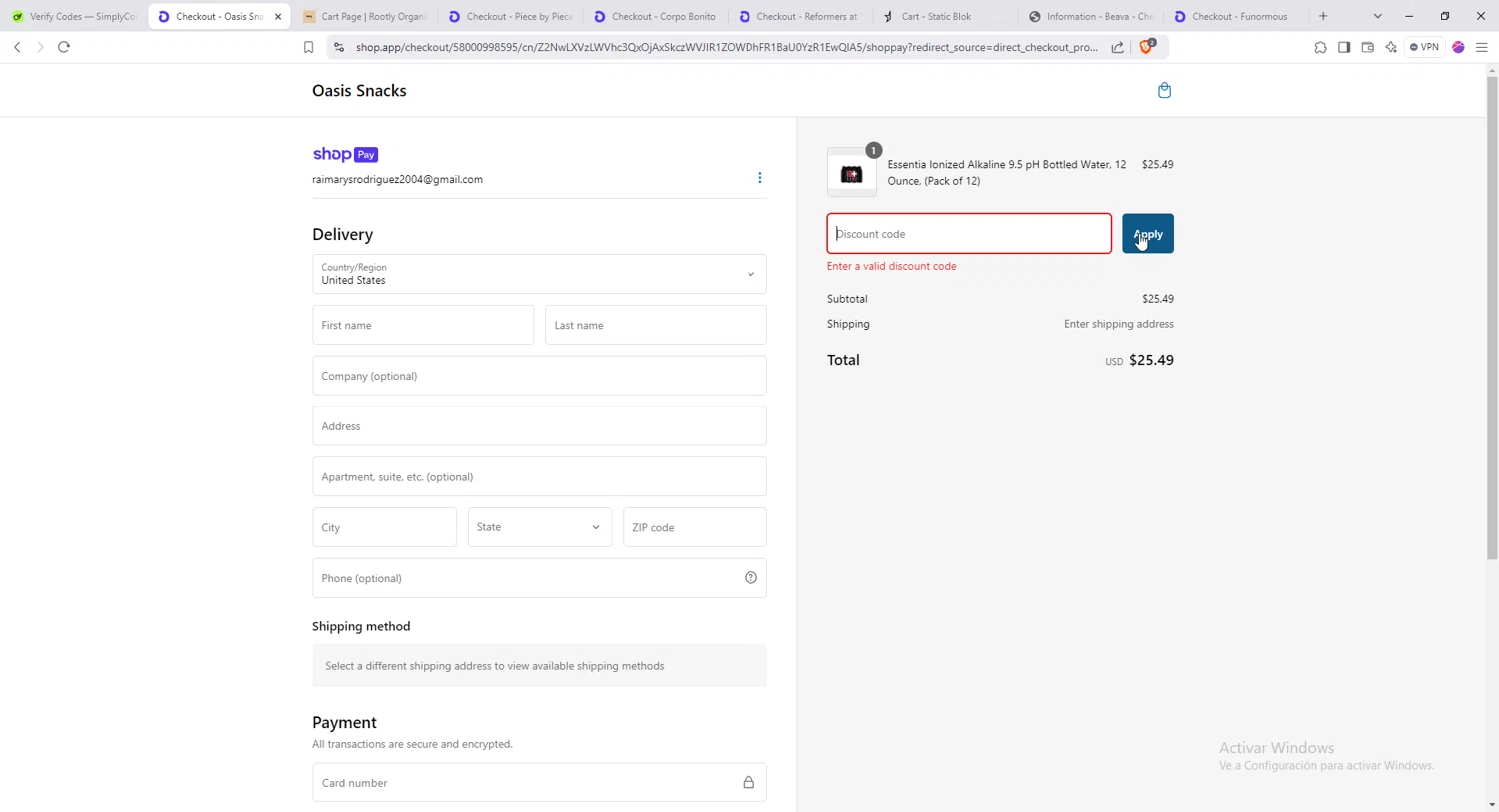 Oasis Snacks promo code screenshot showing code BF25 applied at Oasis Snacks checkout page. Uploaded by SimplyCodes community member Raiiii18 on Dec 27, 2024