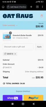 SAVE10 coupon verification screenshot