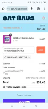 OH10ISABELLAPETTUS coupon verification screenshot