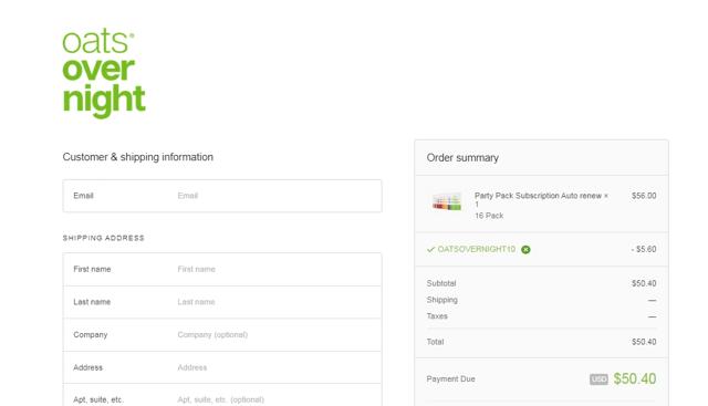 Oats Overnight checkout page showing Oats Overnight discount code box | Screenshot taken by SimplyCodes community member on Jun 8, 2022