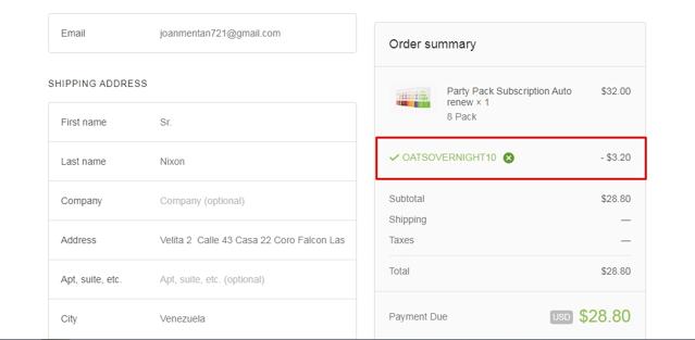 Oats Overnight checkout page showing Oats Overnight discount code box | Screenshot taken by SimplyCodes community member on Dec 24, 2021