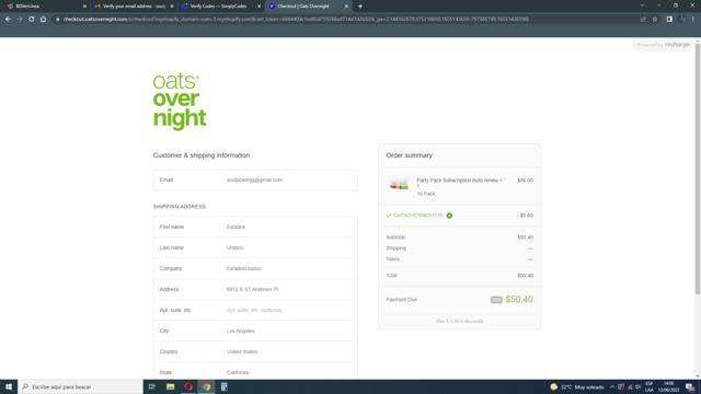Oats Overnight checkout page showing Oats Overnight discount code box | Screenshot taken by SimplyCodes community member on Jun 13, 2022