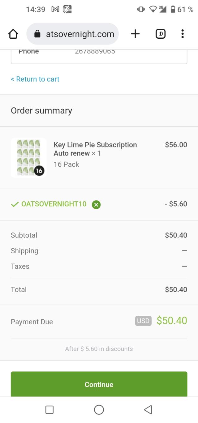 Oats Overnight checkout page showing Oats Overnight discount code box | Screenshot taken by SimplyCodes community member on Aug 10, 2022