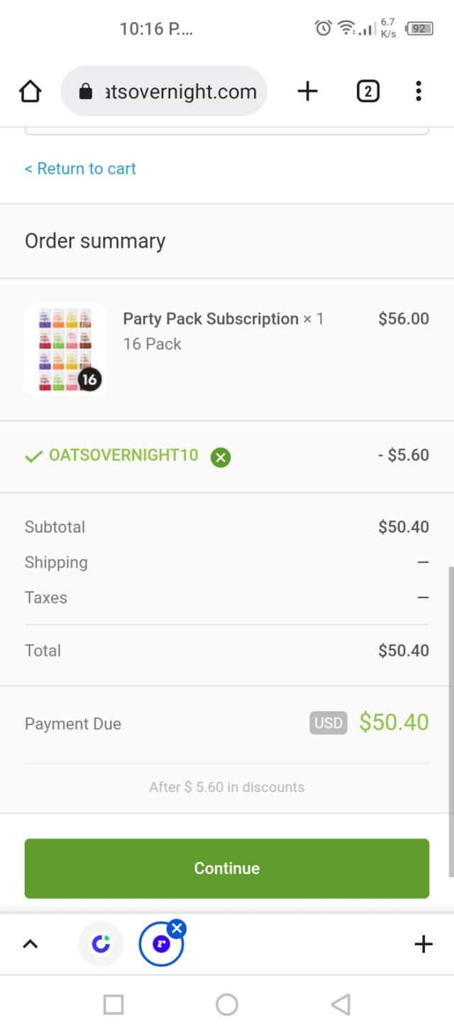 Oats Overnight checkout page showing Oats Overnight discount code box | Screenshot taken by SimplyCodes community member on Nov 7, 2022