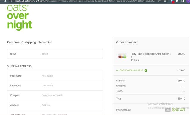 Oats Overnight checkout page showing Oats Overnight discount code box | Screenshot taken by SimplyCodes community member on Aug 3, 2022