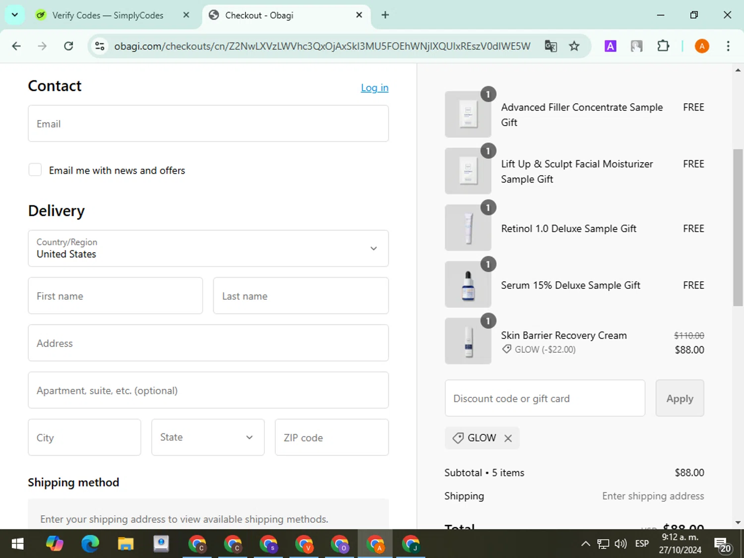 where to use Obagi promo code box