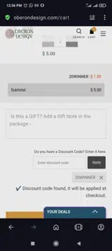 20WINNER coupon verification screenshot