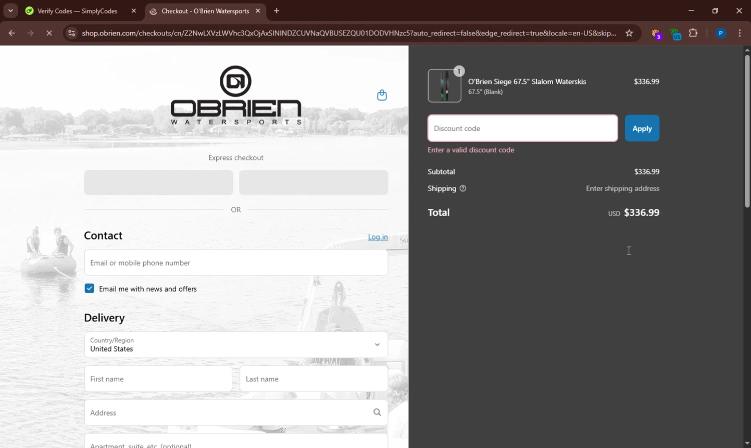 O'brien promo code screenshot showing code ELYSSAM-9921 applied at O'brien checkout page. Uploaded by SimplyCodes community member CodeTitan6120 on Apr 23, 2025