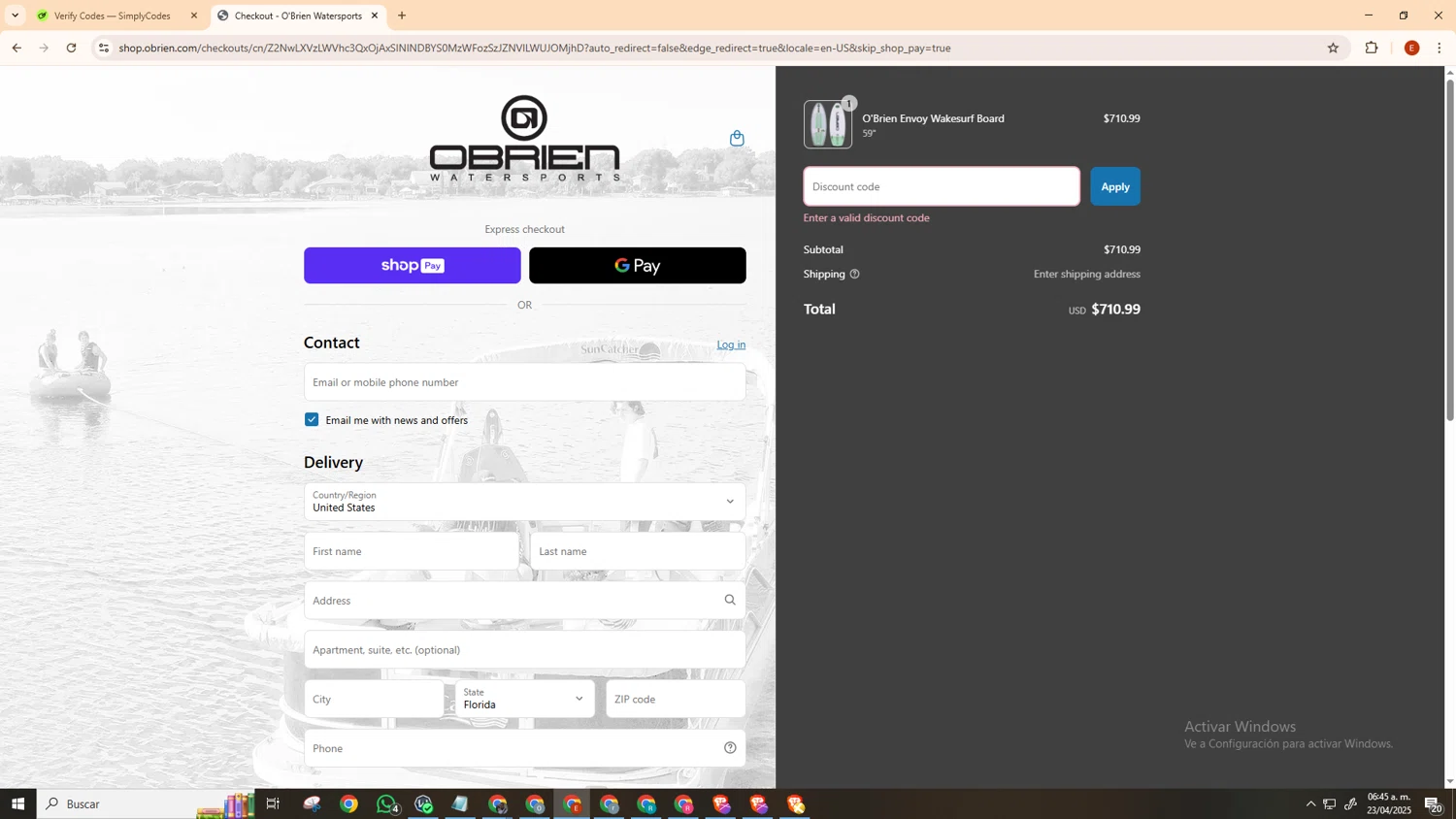 O'brien promo code screenshot showing code ELYSSAM-9921 applied at O'brien checkout page. Uploaded by SimplyCodes community member MoneyScout5902 on Apr 23, 2025