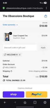 Obsessions Boutique coupon verification screenshot