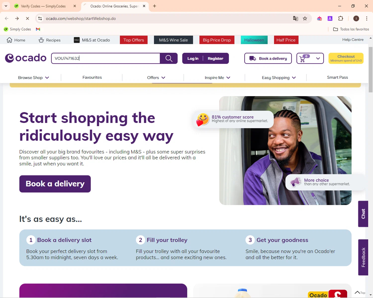 where to use Ocado promo code box