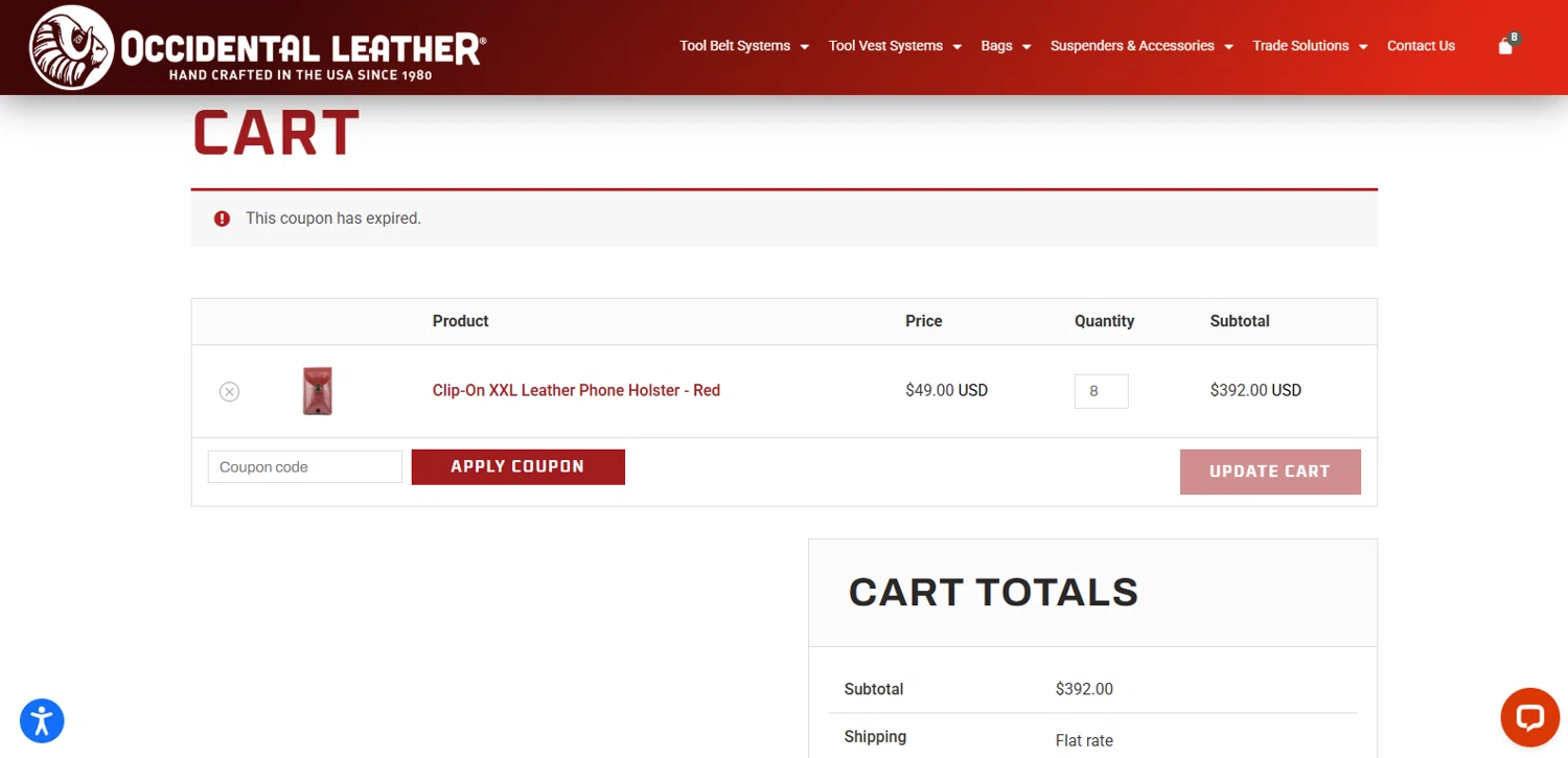 Occidental Leather coupon code screenshot showing code X25FDP applied at Occidental Leather checkout page. Uploaded by SimplyCodes community member kalltrom21 on Jun 17, 2025