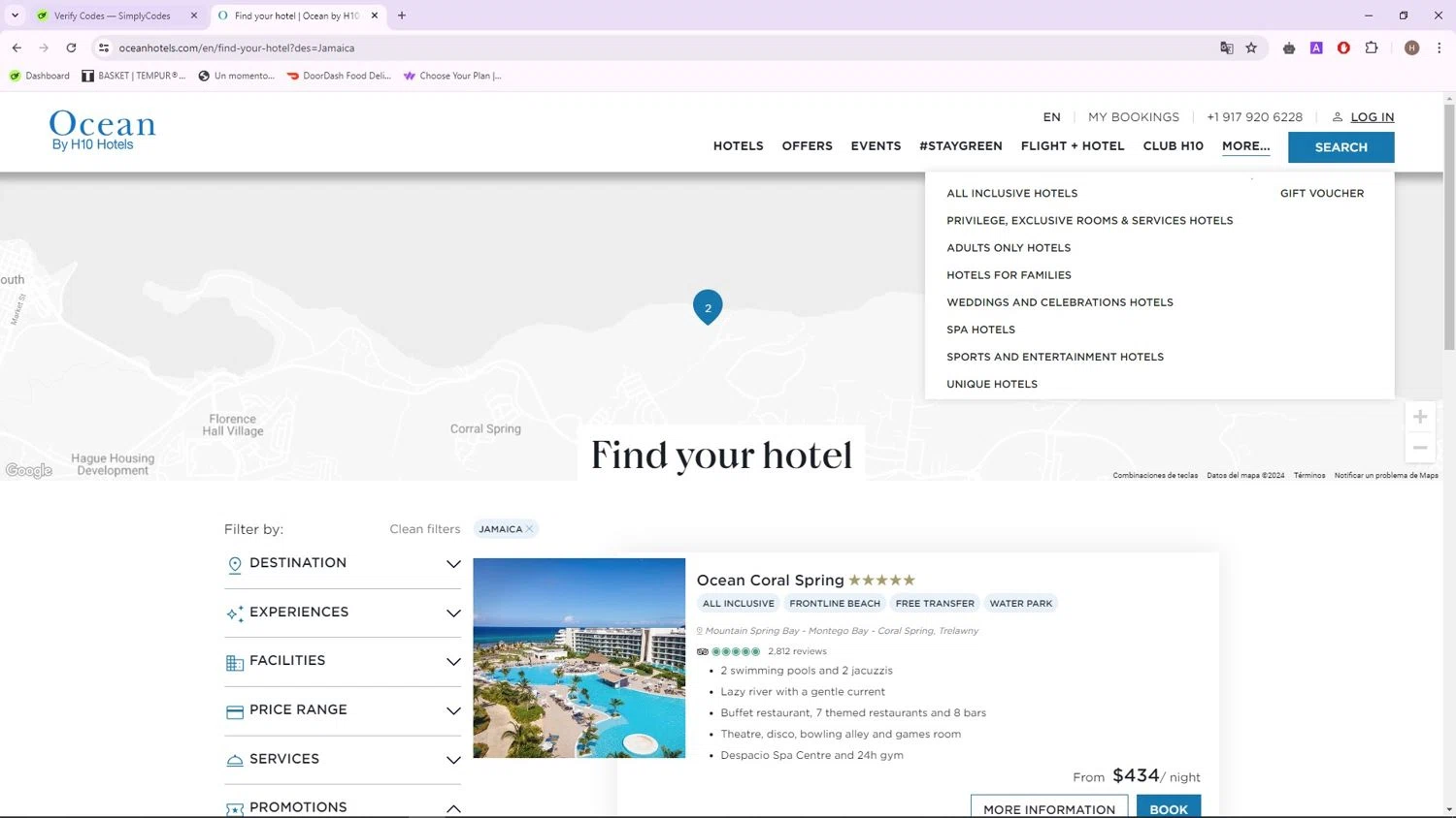 OCEAN by H10 Hotels checkout page showing OCEAN by H10 Hotels promo code box | Screenshot taken by SimplyCodes community member on Jul 22, 2024