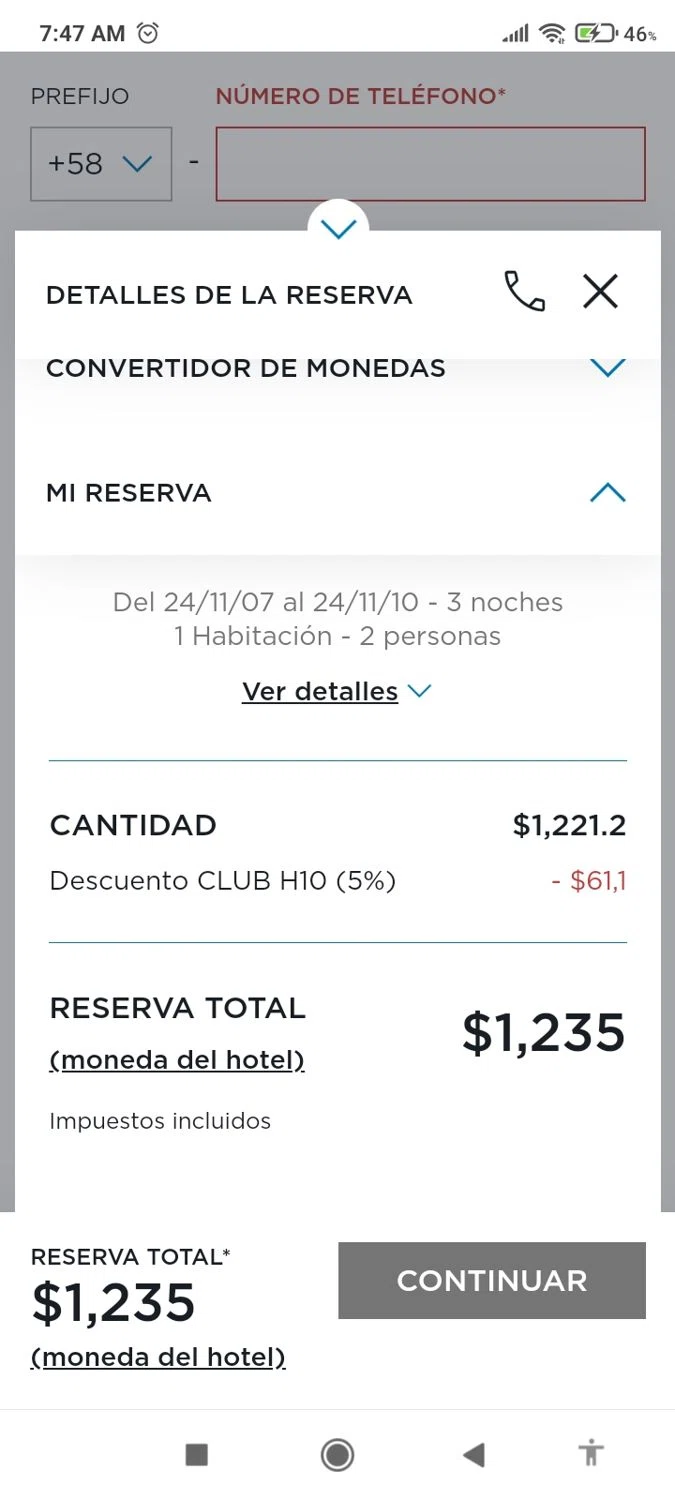 OCEAN by H10 Hotels checkout page showing OCEAN by H10 Hotels promo code box | Screenshot taken by SimplyCodes community member on Nov 7, 2024