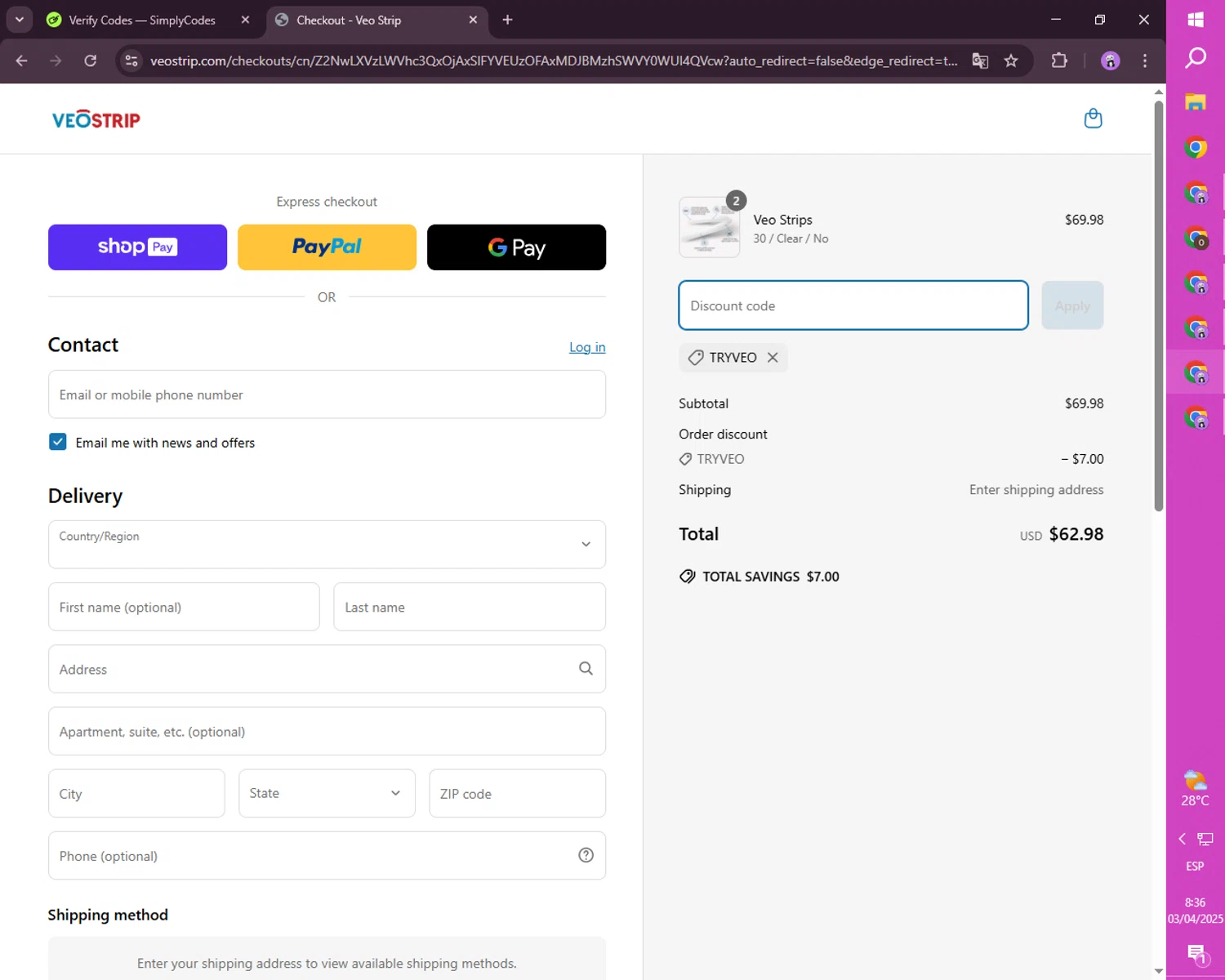 OCEAN by H10 Hotels checkout page showing OCEAN by H10 Hotels promo code box | Screenshot taken by SimplyCodes community member on Apr 3, 2025