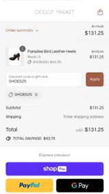 SHOES25 coupon verification screenshot