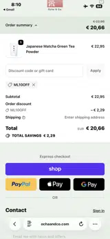 Ocha & Co. coupon verification screenshot