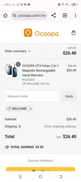WELCOME coupon verification screenshot