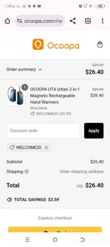 WELCOME20 coupon verification screenshot