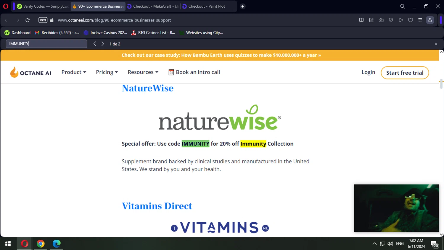 Octane AI checkout page showing Octane AI promo code box | Screenshot taken by SimplyCodes community member on Jun 11, 2024
