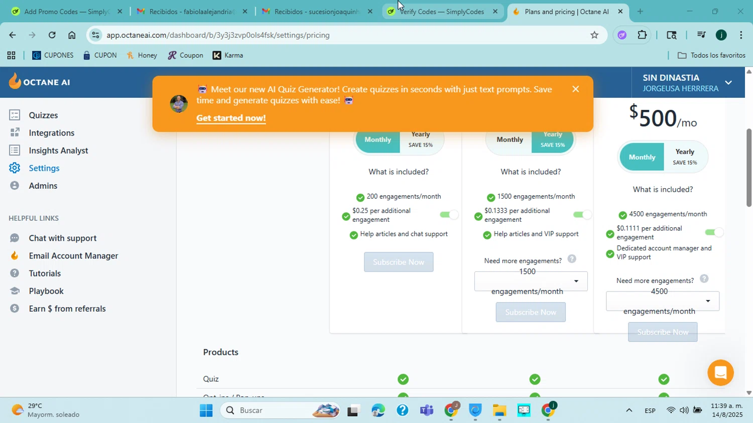 Octane AI promo code screenshot showing code IMMUNITY applied at Octane AI checkout page. Uploaded by SimplyCodes community member jorgejavierherrera on Aug 14, 2025