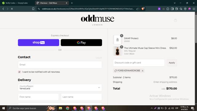 Odd Muse checkout page showing Odd Muse discount code box | Screenshot taken by SimplyCodes community member on Apr 4, 2025