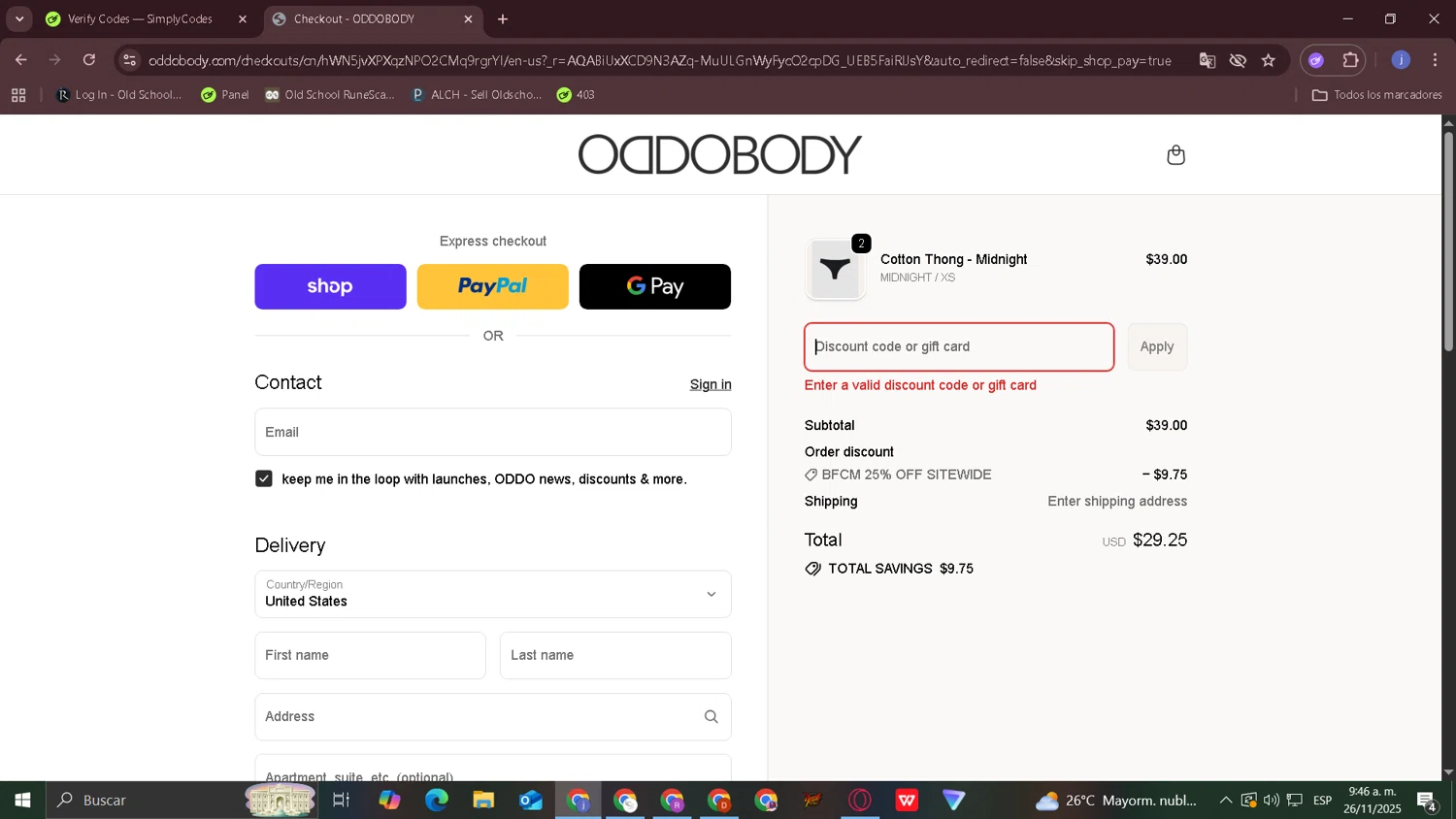 OddoBody discount code screenshot showing code hello15 applied at OddoBody checkout page. Uploaded by SimplyCodes community member CouponOwl5049 on Nov 26, 2025