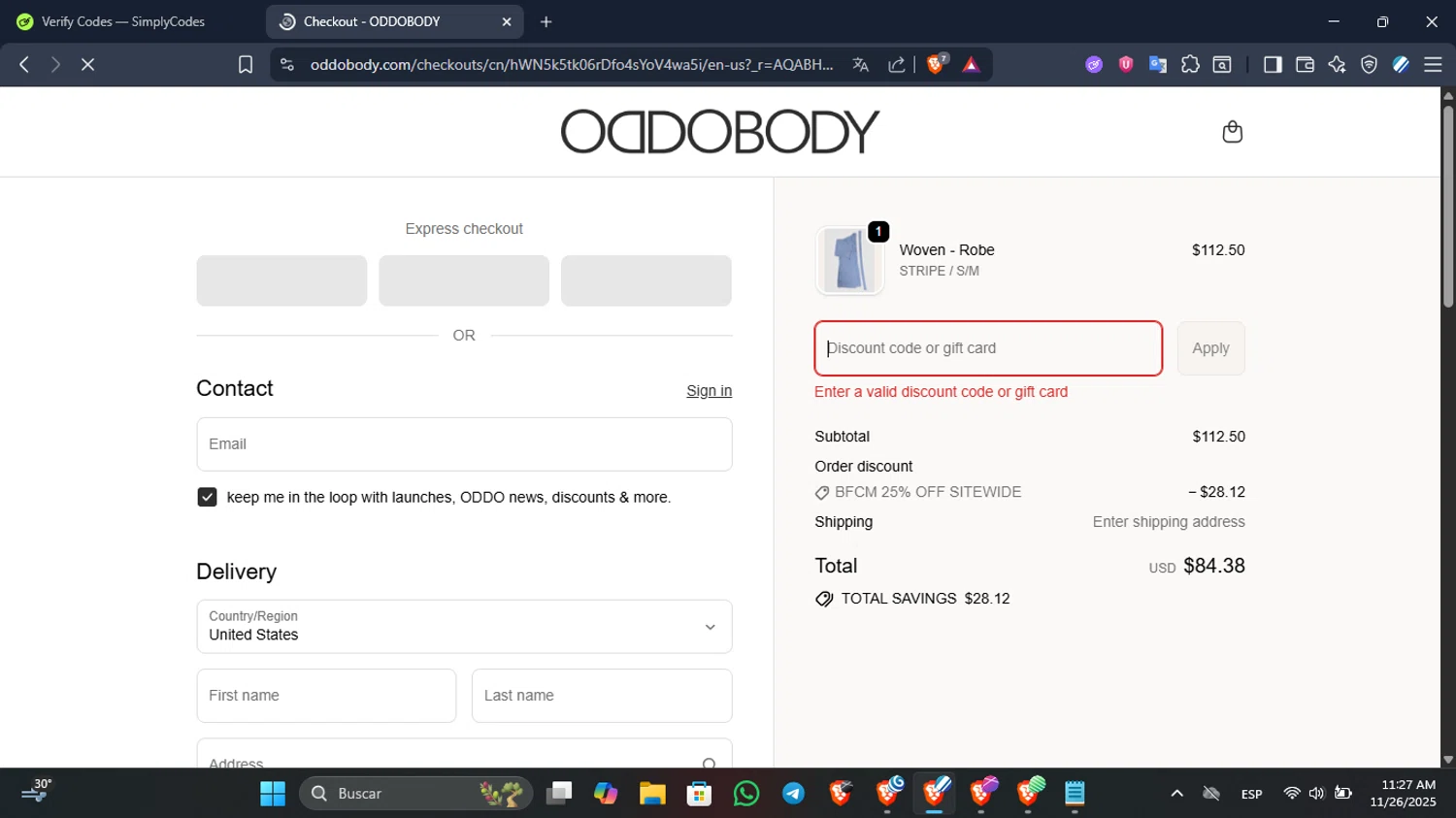 OddoBody discount code screenshot showing code Cap15 applied at OddoBody checkout page. Uploaded by SimplyCodes community member QuestScholar3007 on Nov 26, 2025