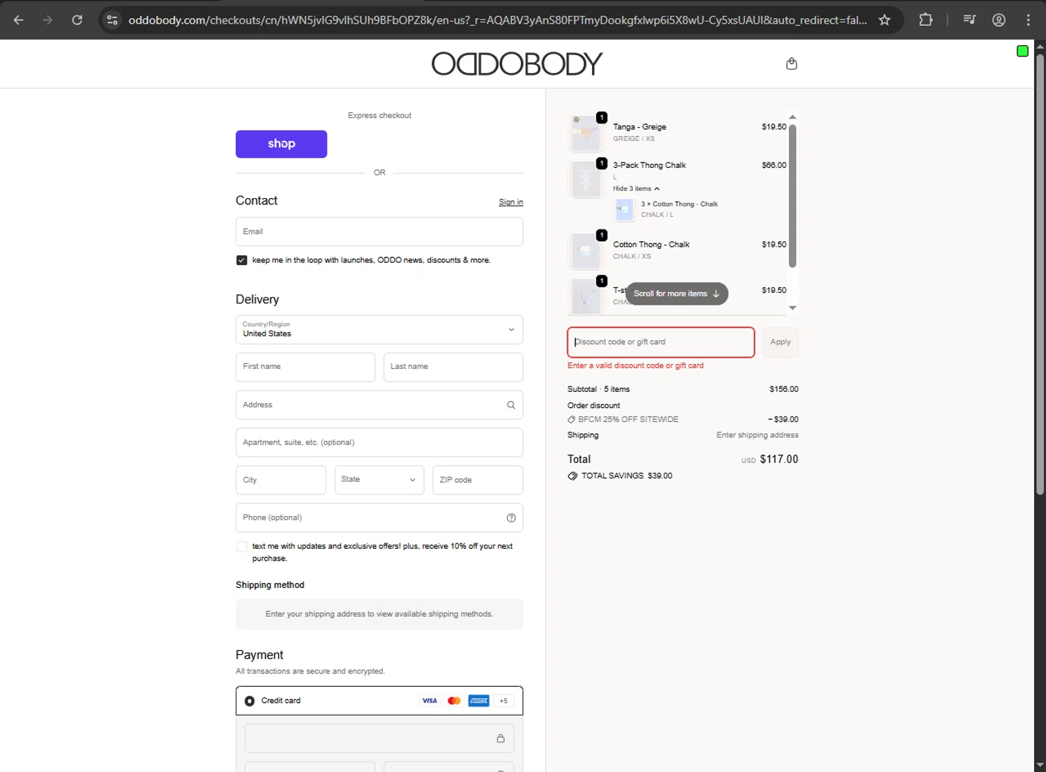 OddoBody discount code screenshot showing code ATARA15 applied at OddoBody checkout page. Uploaded by SimplyCodes community member kaiser2 on Nov 26, 2025