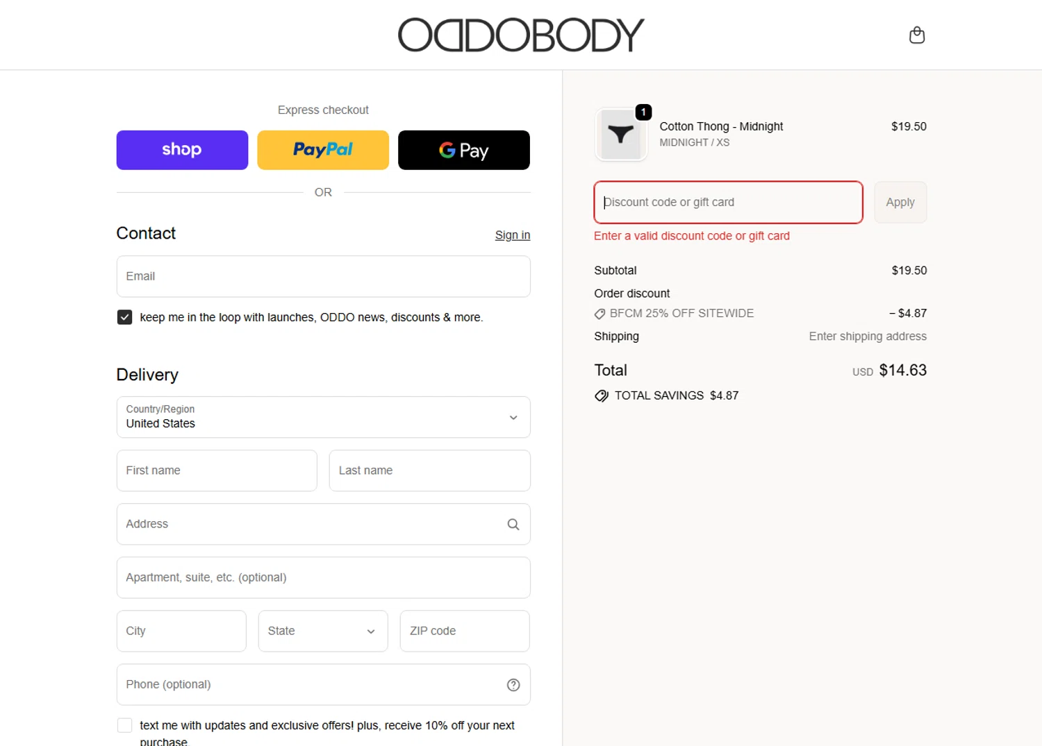 OddoBody discount code screenshot showing code WANTYOUBACK applied at OddoBody checkout page. Uploaded by SimplyCodes community member NobleTiger7340 on Nov 26, 2025